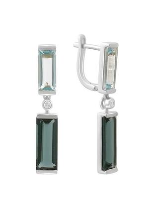 Серебряные серьги с топазом лондон блю 9.524ct, топазом, фианитами (2194514)