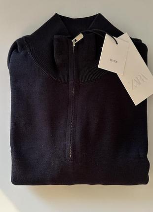 Мужской 1/3 зип джемпер с воротником zara, хлопок кофта на замочке зара