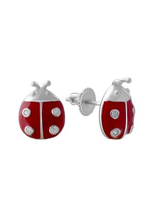 Серебряные серьги с емаллю, фианитами (2081036)