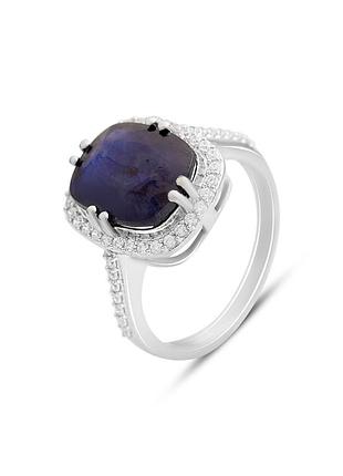 Серебряное кольцо с натуральным сапфиром 7.803ct, фианитами (18см размер) 2157809