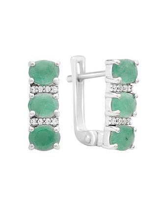 Серебряные серьги с натуральным изумрудом 2.006ct, фианитами (2162230)