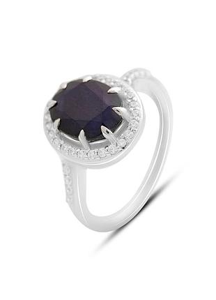 Серебряное кольцо с натуральным сапфиром 3.81ct, фианитами (17см размер) 2173953