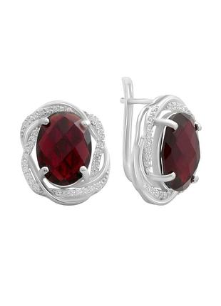 Серебряные серьги с искусственным гранатом nano 9.683ct, фианитами (660002304)