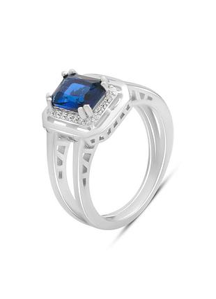 Серебряное кольцо с сапфиром nano 1.342ct, фианитами (18.5см размер) 2195047