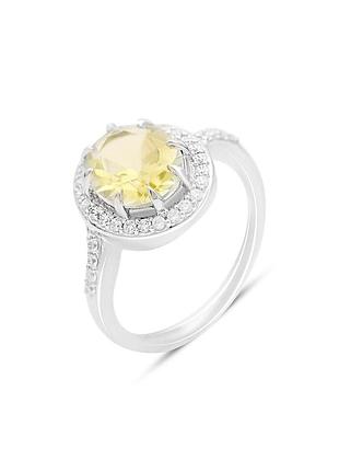 Серебряное кольцо с натуральным зеленим кварцем 2.698ct, фианитами (18см размер) 2162056