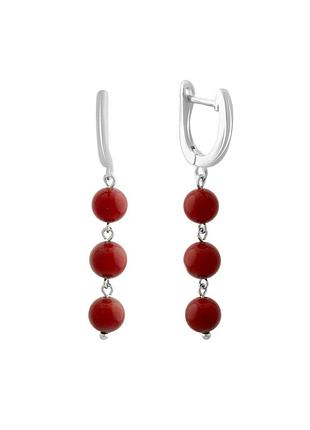Срібні сережки з коралом (2143574)