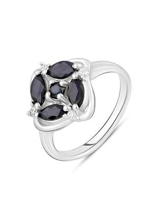 Серебряное кольцо с натуральным сапфиром 1.31ct, фианитами (17см размер) 2120049