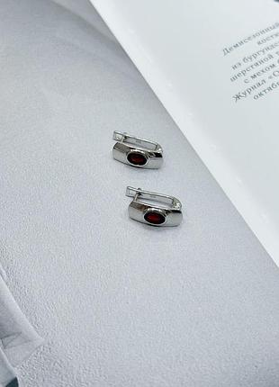 Серебряные серьги с натуральным гранатом (2171560) 2