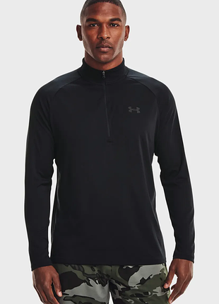 Мужской черный лонгслив under armour tech 2.0 1/2 zip