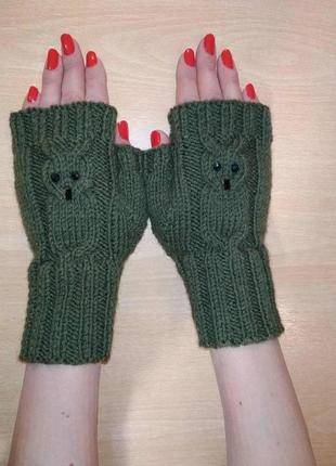 Рукавиці рукавички без пальців - сови - милі совушки2 фото