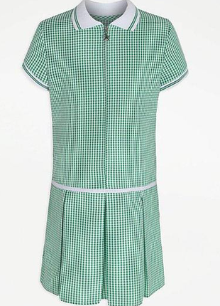 Плаття дівчинці george в зеленувато-білу карту з короткими рукавами та плісированою спідницею розмір 11-12 років 146-152 см бавовна форма плаття в школу