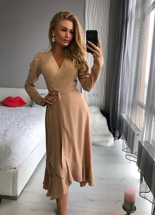 Luxe sale миди платье на запах пасок пояс декольте v длинный рукав воланы рюши официальное элегантное