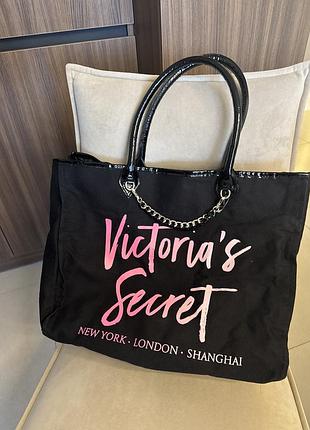 Пляжна сумка шопер victoria’s secret чорна
