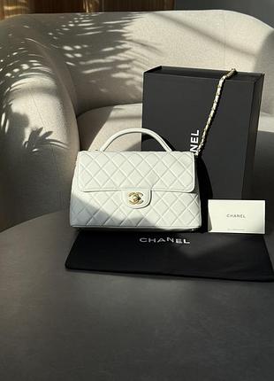 Сумочка flap bag with top handle white/gold🤍