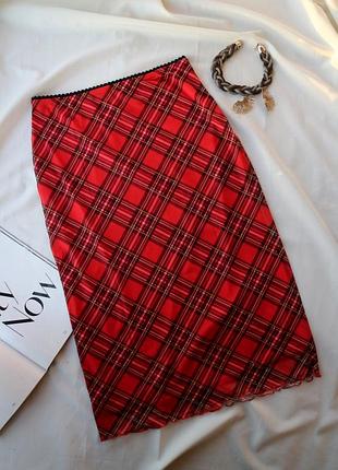 Юбка сетка длинная красная клетка