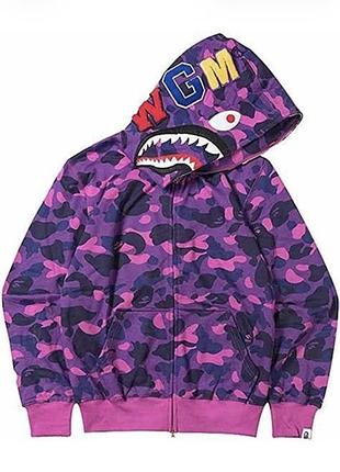 Худи bape abc shark full zip hoodie dark grey
