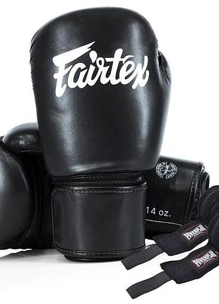 Боксерские перчатки fairtex bgv27 black 14 унций (бинты в комплекте)
