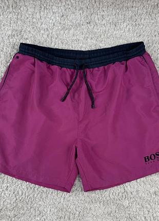Чоловічі стильні шорти плавки hugo boss рожеві вільного крою