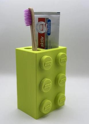 Підставка для дитячої зубної щітки і пасти в стилі lego. колір лайм