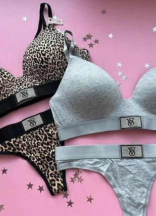 Комплект victoria's secret 36в/80в и трусики s, m, l victoria’s secret со стразами, оригинал из сша