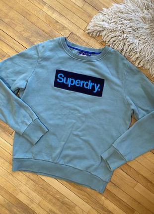 Блакитний унісекс світшот superdry з нашивкою на грудях, м’який фліс, класичний крій
