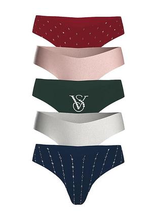 Набор сверкающих бесшовных трусиков victoria's secret тонг