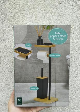 Стійка для туалетного паперу та йоржика black bamboo з поличкою – підставка для ванної кімнати