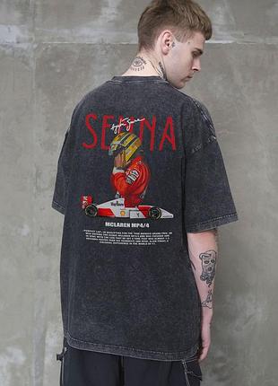 Футболка мужская washed с принтом senna черная