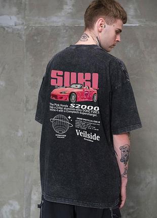 Футболка мужская washed с принтом suki черная