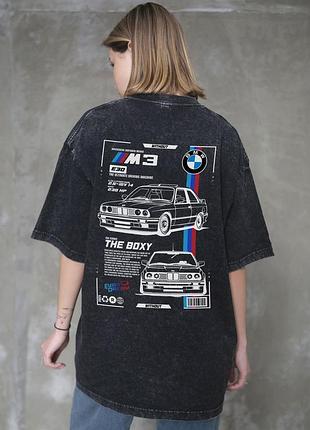 Футболка жіноча washed з принтом bmw чорна