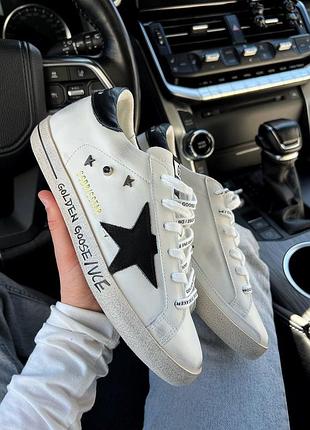 Розкішні жіночі кросівки golden goose superstar white black star premium білі з чорним