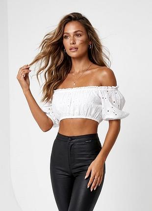 Missguided белый кроп-топ с открытыми плечами и вышивкой ришелье | хлопок uk 6