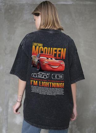 Футболка женская washed с принтом mcqueen черная