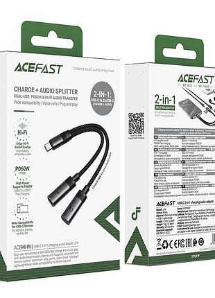 Переходник acefast j14 usb-c 2-in-1 charging audio adapter 0.17m pd60w/3a черный