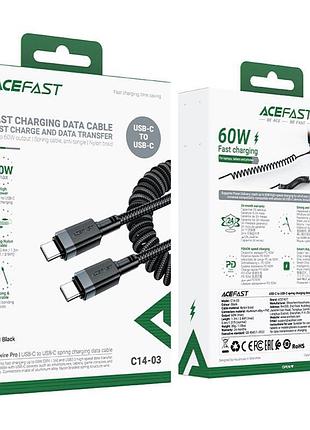 Кабель acefast c14-03 usb-c to usb-c spring charging data cable 60w/3a 1.2m черный