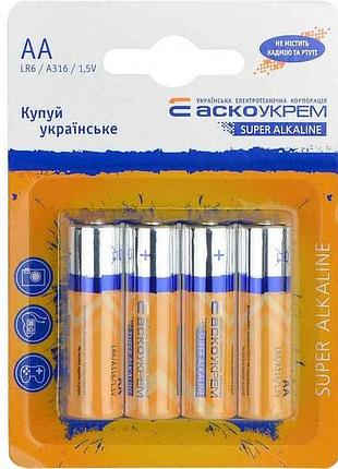 Батарейка лужна lr6/aа 4шт (блістер) тм аско