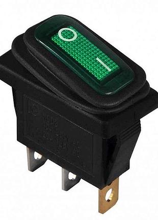 Перемикач 1 клав. вологозах. зелений з підсвічуванням kcd3-101nw gr/b 220v тм аско