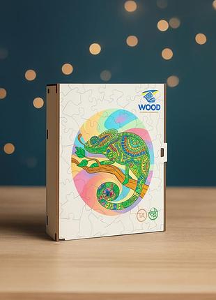 Пазл фигурный woodgood хамелеон (деревянный, а4) – уникальная головоломка для детей и взрослых, каждая деталь фигурная