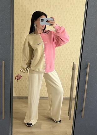 Стильный свитшот оверсайз розовый бежевый, худи оверсайз на флисе утепльонное пальто, демисезонное пальто куртка