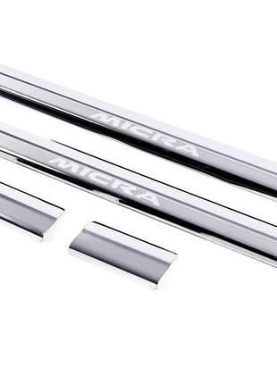 Накладки на пороги carmos (4 шт, нержавейка) для nissan micra k12 2003-2010 гг