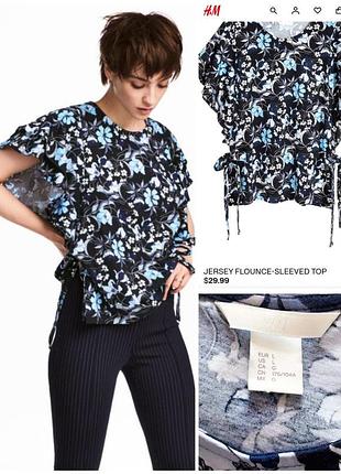 Женская хлопковая футболка hm jersey flounce sleeved top, p. l/ 40