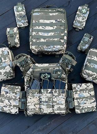 Плитоноска gen.9 тактическая с тройным итогом рюкзаком аптечкой под рацию 25х30 см мультикам dm-11