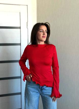 Жіночий червоний лонгслів з хвилястими краями | 2217