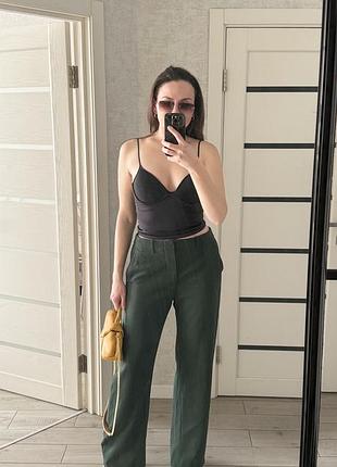 Стильні штани zara, l, прямі, базові, зелений колір