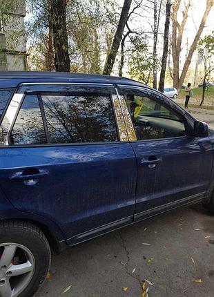 Молдинг дверних стійок (6 шт, нерж.) для hyundai santa fe 2 2006-2012 рр