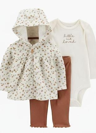 Детский комплект carter's (толстовка+боди+штанцы) для девочки 464102 76-81 см бежевый