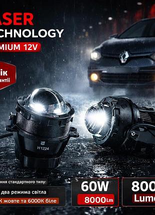 Led фары противотуманные линзы два режима желтый+белый 60w c четкой стг рено логан renault logan 3,5дюйма 90мм