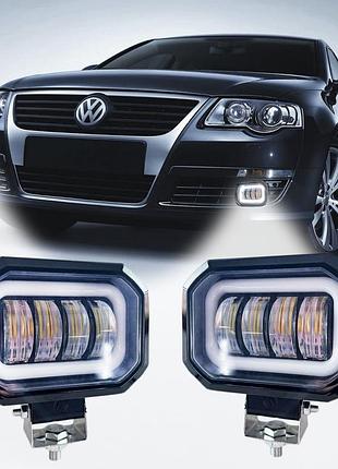 Комплект led фар (2шт) + ангельские глазки + с линзой и свето-теневой границей!! 40w 12-24v противотуманные