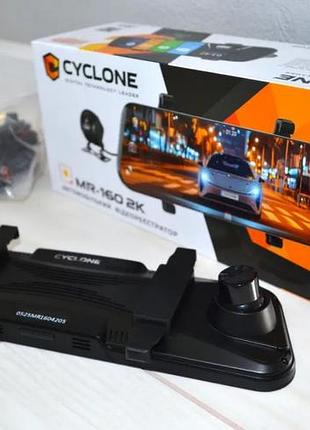 Автомобильный видеорегистратор зеркало-видеорегистратор cyclone mr-160 2к, wifi 2 камеры экран 9,7" сенсорный обзор 170градусов