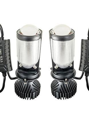 Цоколь h4 комплект led ламп з лінзою y6 l9 h4 5000k 12v 20/30w ближній + дальній (діод 3570 50mk)
